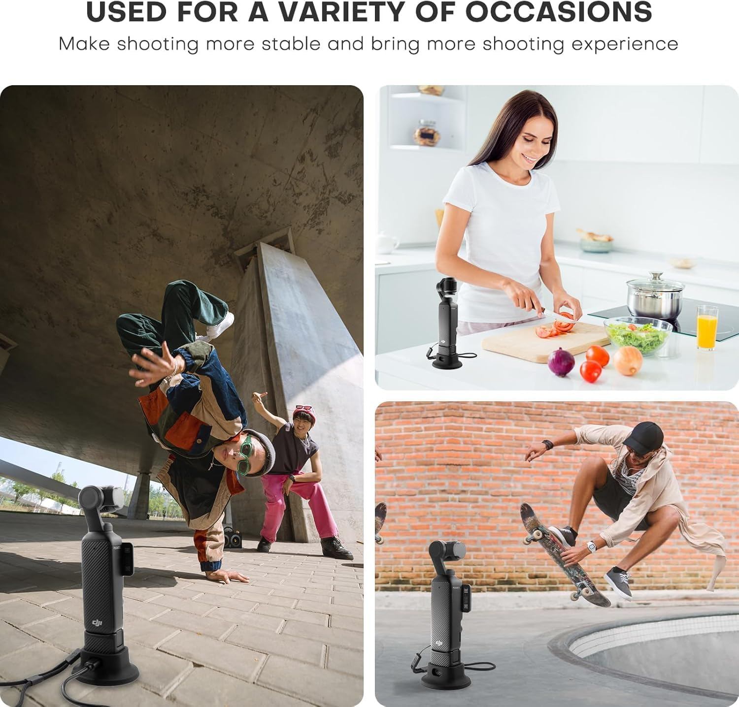 Bokmaton Mountain Stand Silicone Base Holder with Charge Hole + 1 Set Tempered Glass LCD Display Film Lens Protector for Osmo Pocket 3, Accessories for DJI image number 2