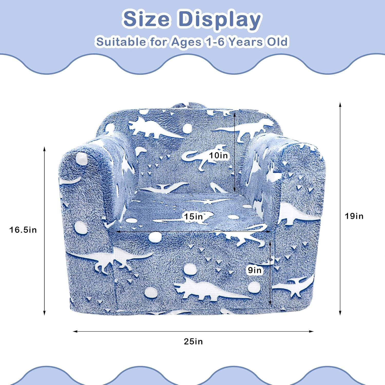 TANOFAR Kids Couch, Toddler Chairs Comfy, Kids Sofa for Boys Ages 1-6, Toddler Foam Couch Glow in the Dark, Soft Comfortable, Cute Dinosaurs image number 6