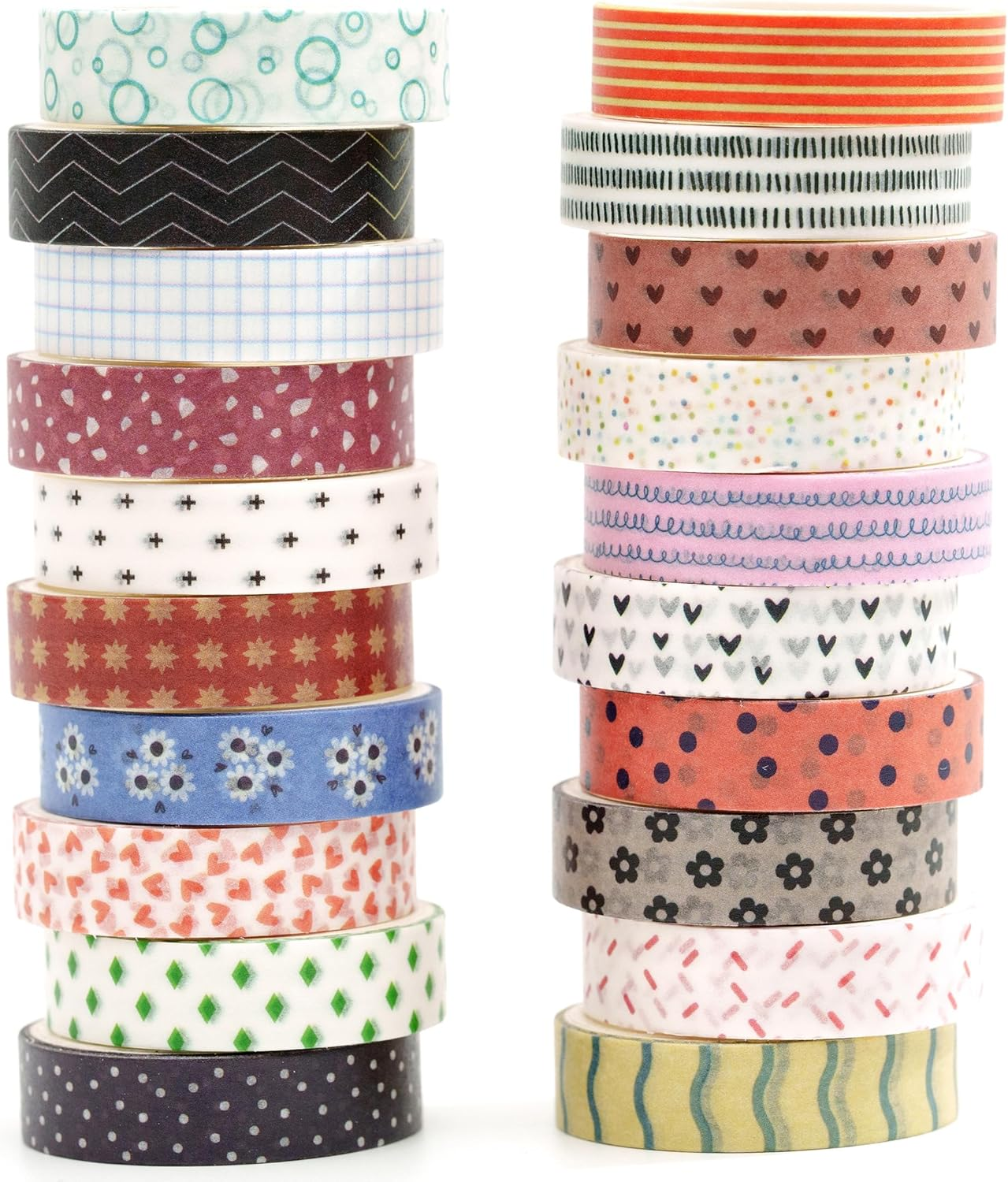 YUBBAEX 20 Rolls Basic Patterns Washi Tape Set Skinny Masking Creative Decorative Tapes, Designer'S Selection (Collection 3-Elegance)