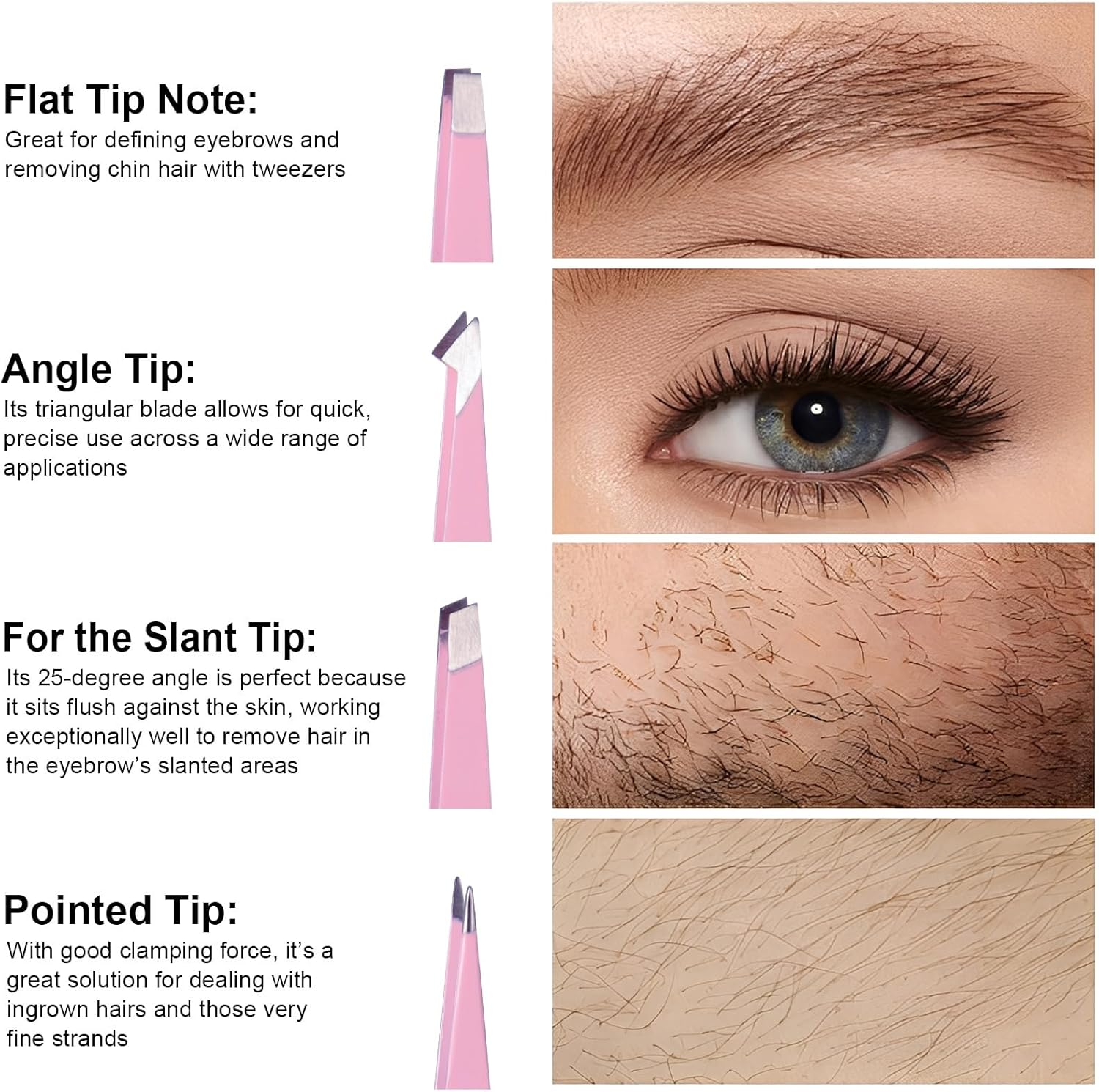 Havenease 4-Piece Eyebrows Tweezers,Stainless Steel Slant Tweezer Set and Pointed Hair Removal Tweezers, Precision Tweezers for Men and Women,Ingrown Hair,Eyebrows Plucking,Daily Beauty Essentials image number 4