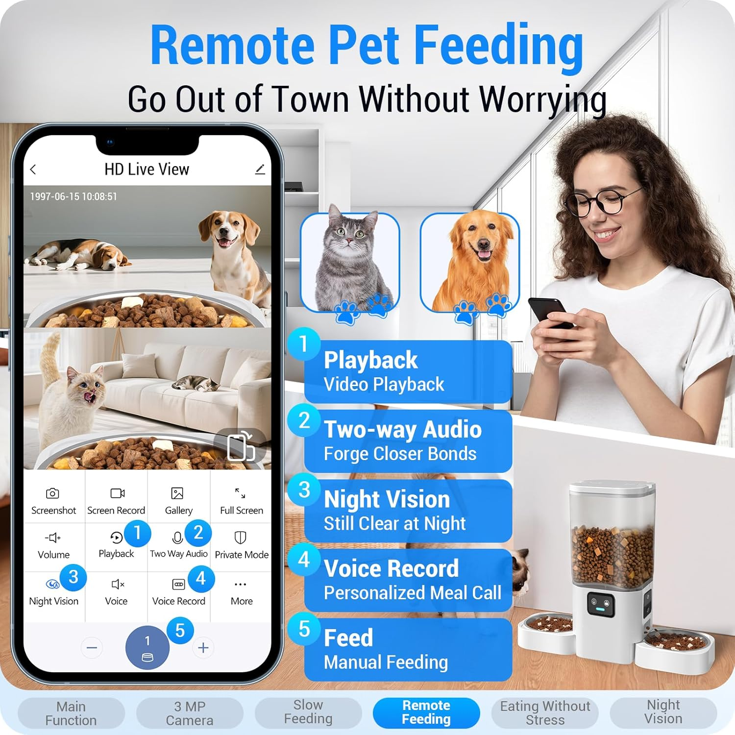 Frienhund Automatic Cat Feeder with Two HD Camera for 2 Cats: 7L Large Automatic Dog Feeder with Night Vision, 5G Wifi Auto Cat Food Dispenser for Multiple Pet, Detachable for Easy Cleaning image number 1