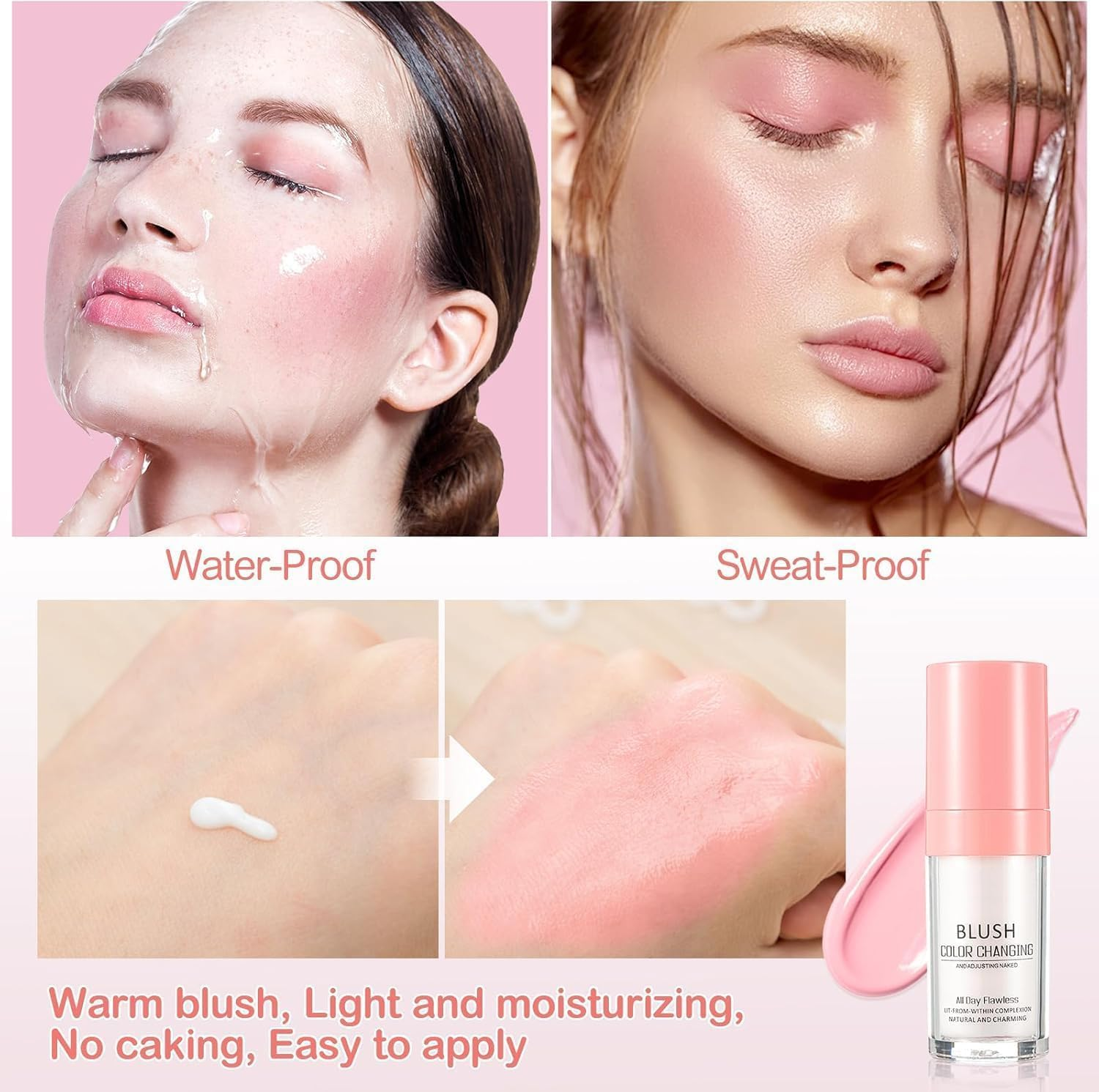 Blush Colour Changing, Skin Temperature Liquid Blusher, All Day Flawless Color Blush, Long Lasting Waterproof for Face Makeup image number 4