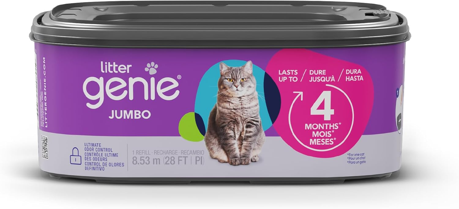 Litter Genie Refill Bags | Jumbo 1-Pack | 4 Months of Supply in 1 Cartridge | Ultimate Odor Control Cat Litter Bags
