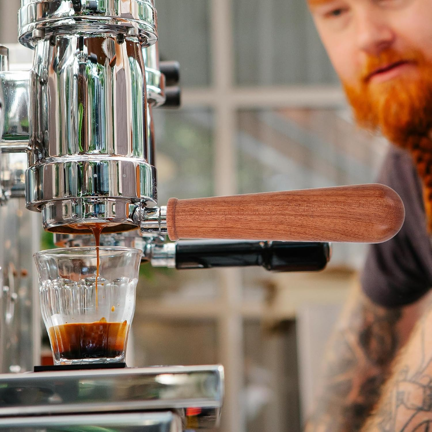 OSALADI Wooden Portafilter Handle M10 Wenge Coffee Machine Accessory Bottomless Espresso Handle Replacement for Cafe and Home Bar Use image number 5