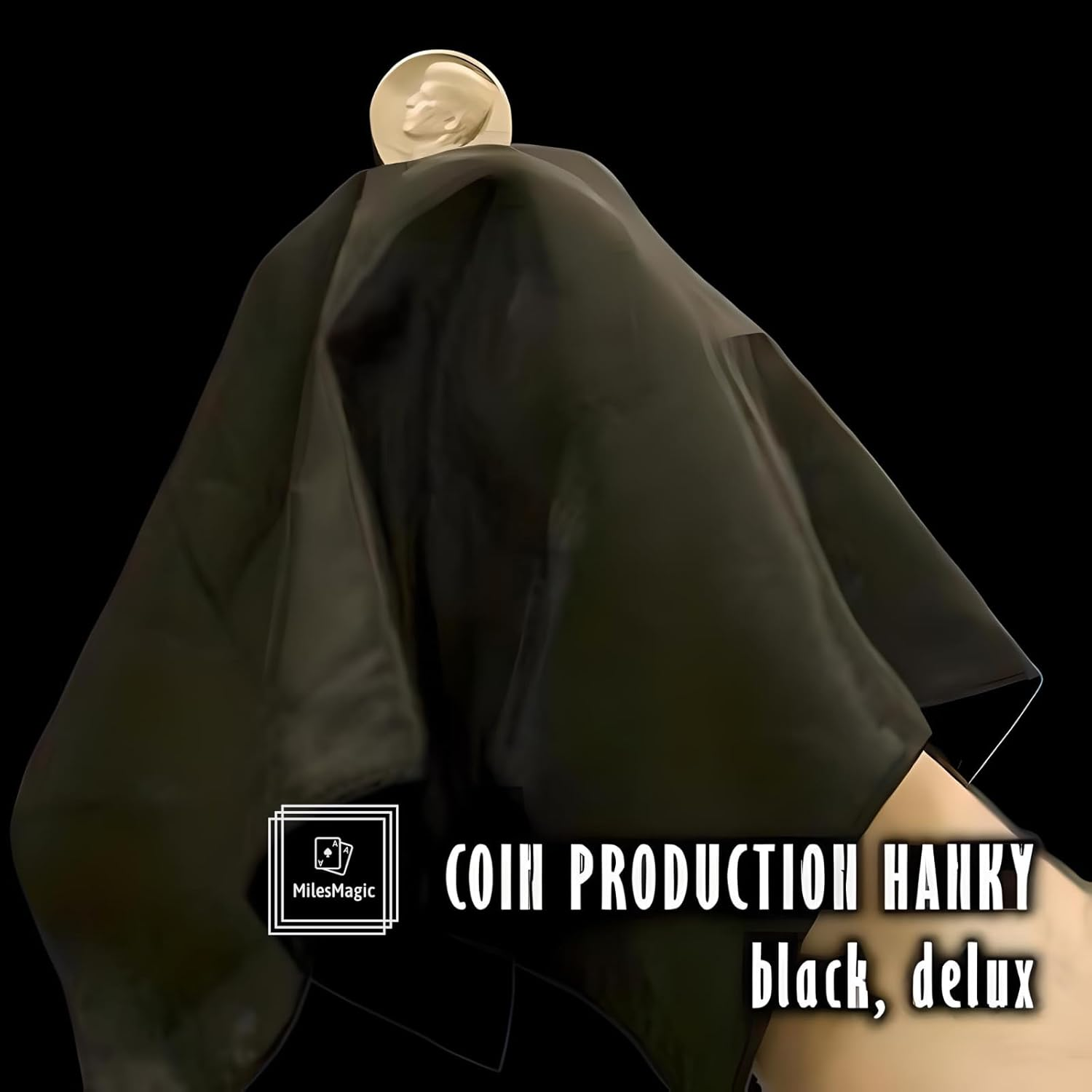 Milesmagic Magician'S Deluxe Coin Production Hanky Gimmick (Black Handkerchief) Mid Air Magic Trick image number 2