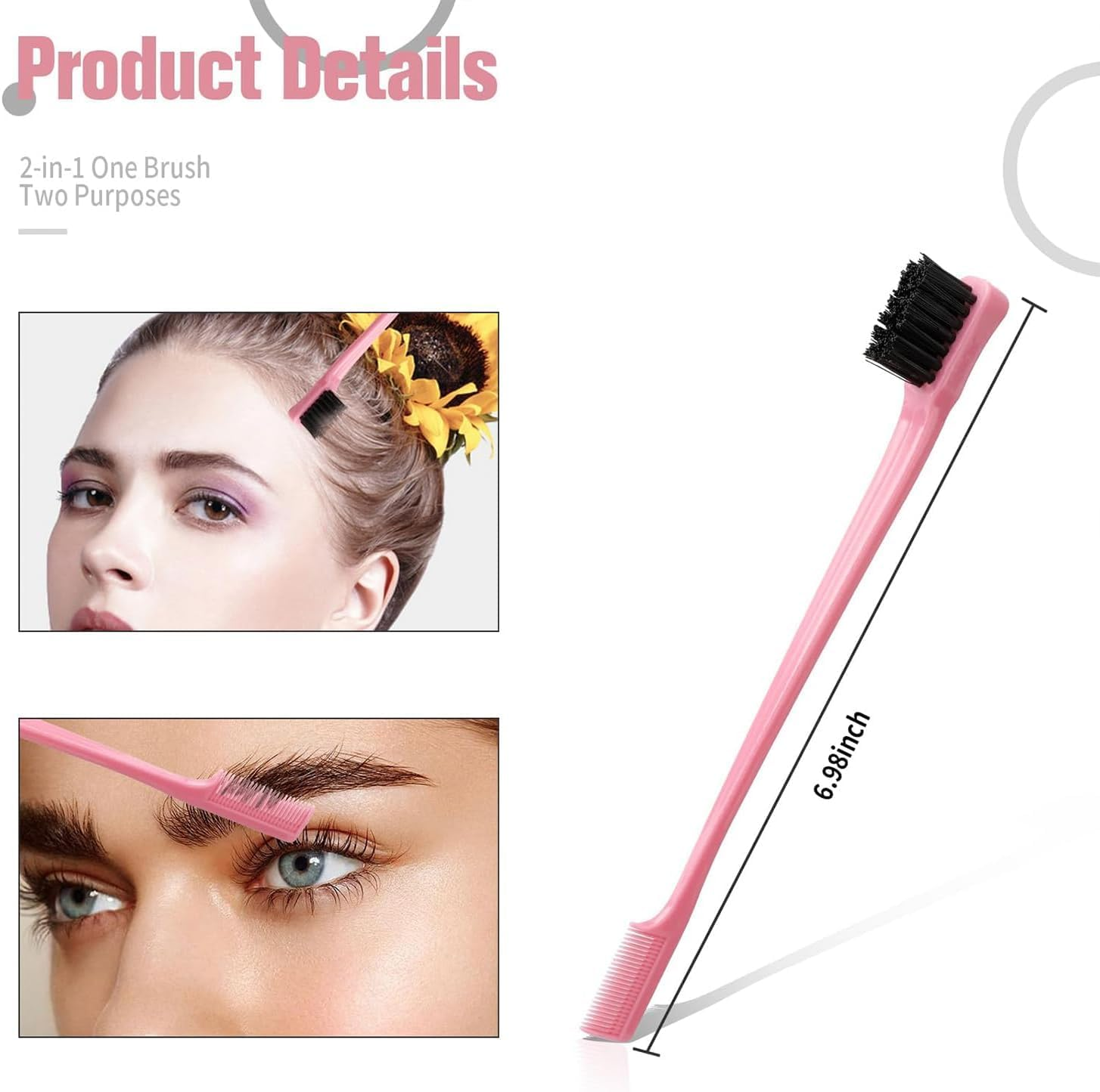 Slick Back Hair Brush Set for Women and Men Boar Bristle Brush, Styling Comb, Curly Hair Brush, Hair Wax Stick, Fine Tooth Comb, Beard Brush 3PCS - Black image number 4