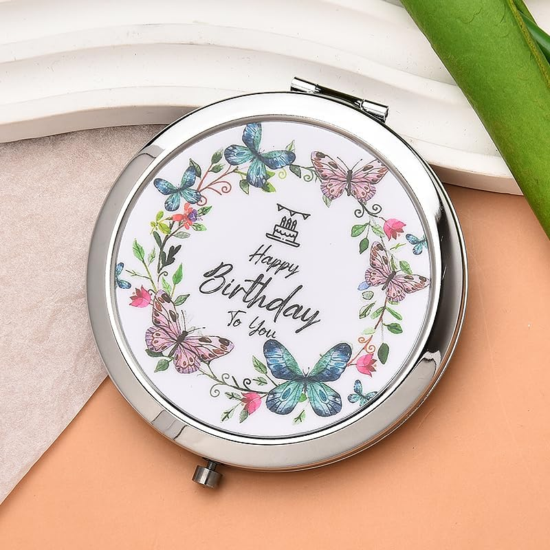 Happy Birthday Gifts for Women Friends Compact Mirror for Purse Travel Best Friend Birthday Gifts for Girls Sister Mom Grandma Unique Birthday B-Day Present for Coworker Birthday Party Decors