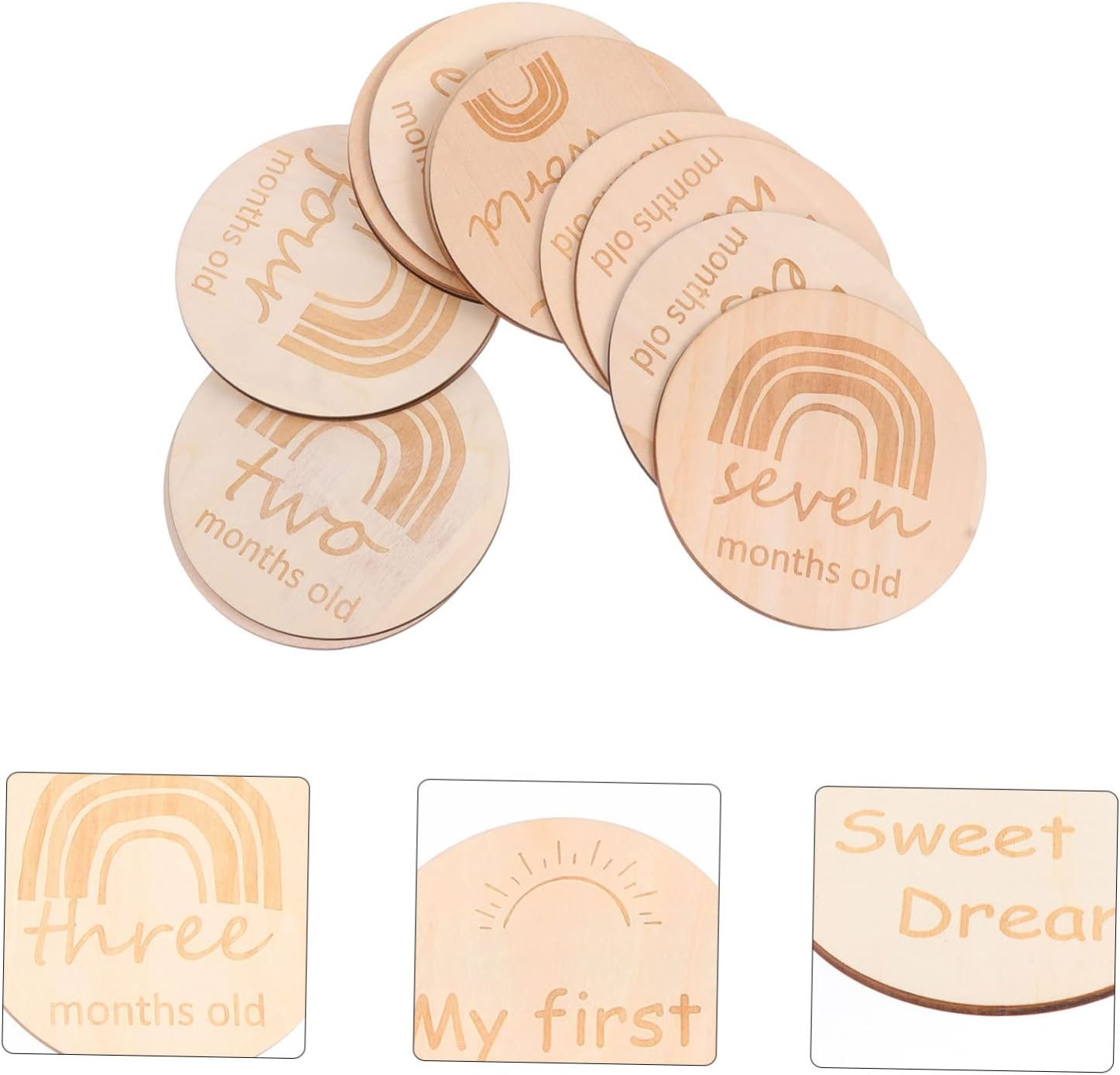 13Pcs Double Sided Rainbow Growth Recording Cards Wooden Monthly Milestone Props for Newborn Photography Shower Celebrations image number 2