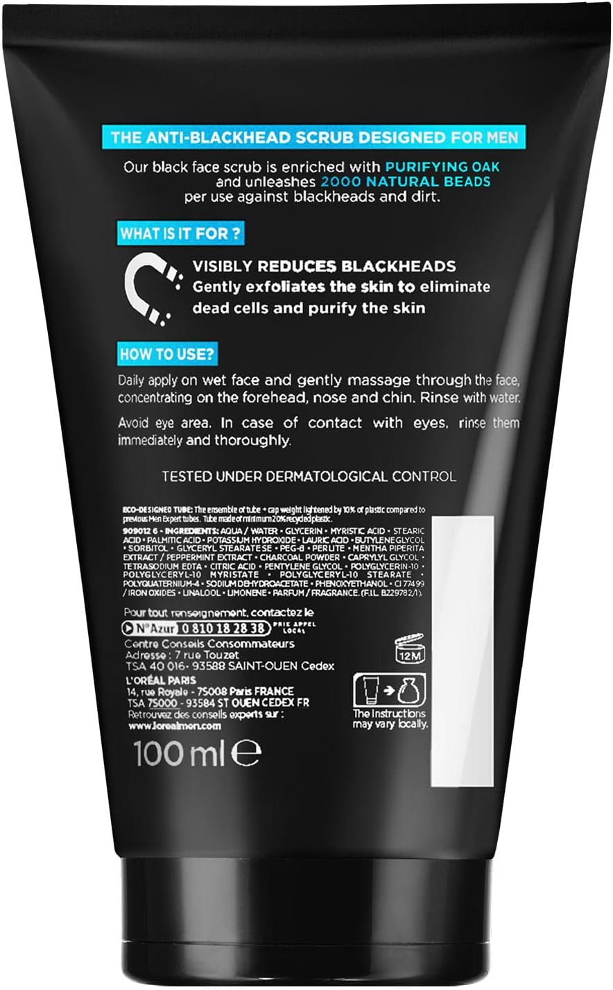 L'Oreal Paris Men Expert Pure Power Face Scrub for Men, Exfoliating Blackhead Wash, for Oily Skin (Pack of 2) image number 4