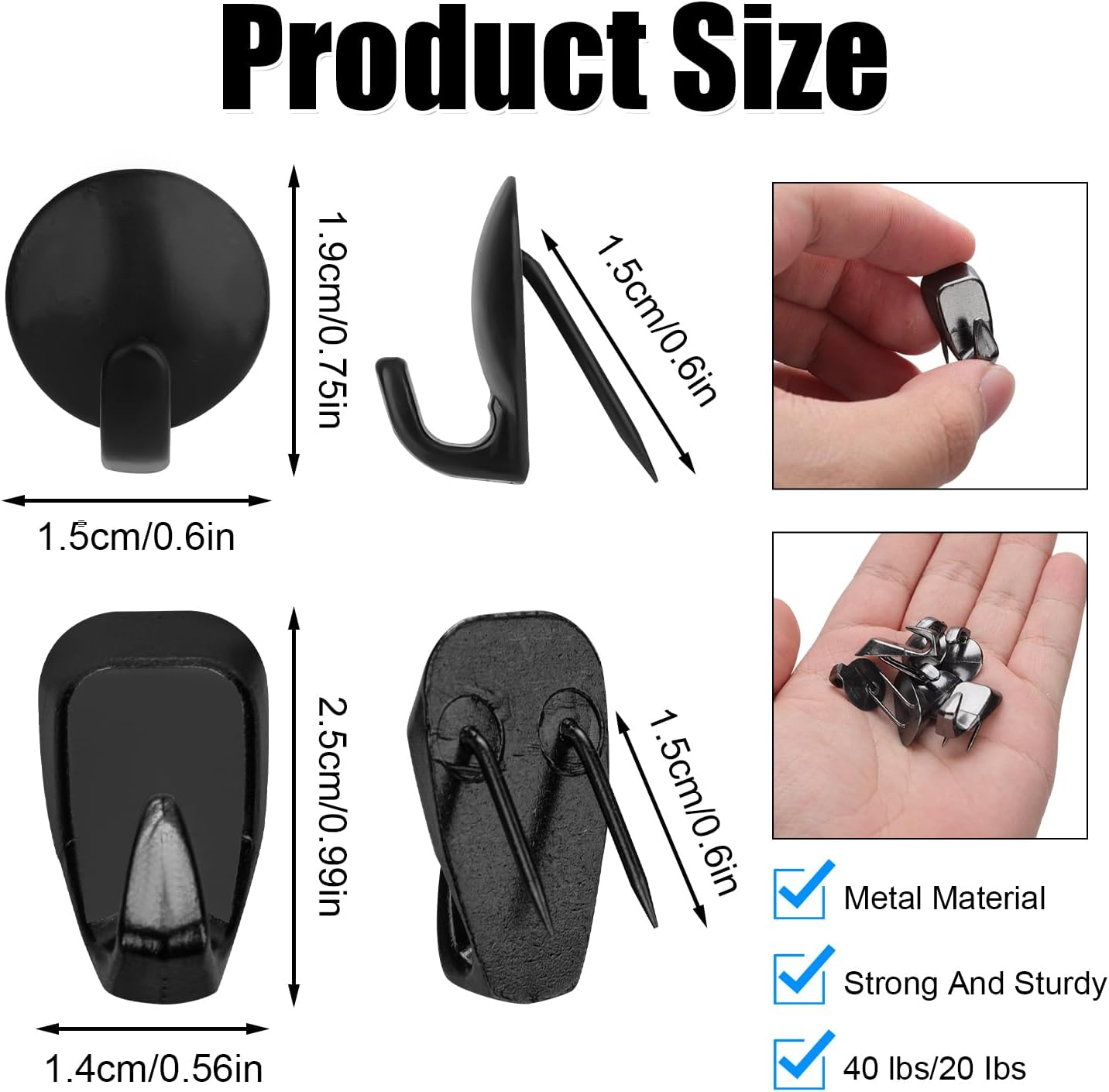 NQEUEPN 20Pcs Cubicle Hooks, Metal Cubicle Clips for Fabric Small Walls Push Pin Hooks Picture Hanger Nails Push Pin Hangers for Office Home Kitchen Cork Board Cubicle Supplies (Black) image number 4