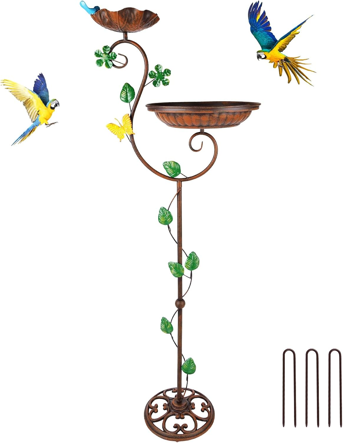 STAVAN 44" Cast Iron 2-In-1 Bird Bath & Feeder for Outdoors &ndash; Heavy Duty Vintage Pedestal with Floral Design, Stable Rust-Resistant Base, Elegant Garden Patio D&eacute;cor image number 1