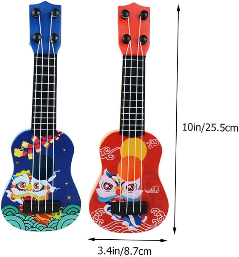 2Pcs Ukulele Cartoon Mini Guitar Model for Beginners Ages Smooth Surface Musical Instrument Educational Plaything in Red and Blue image number 6