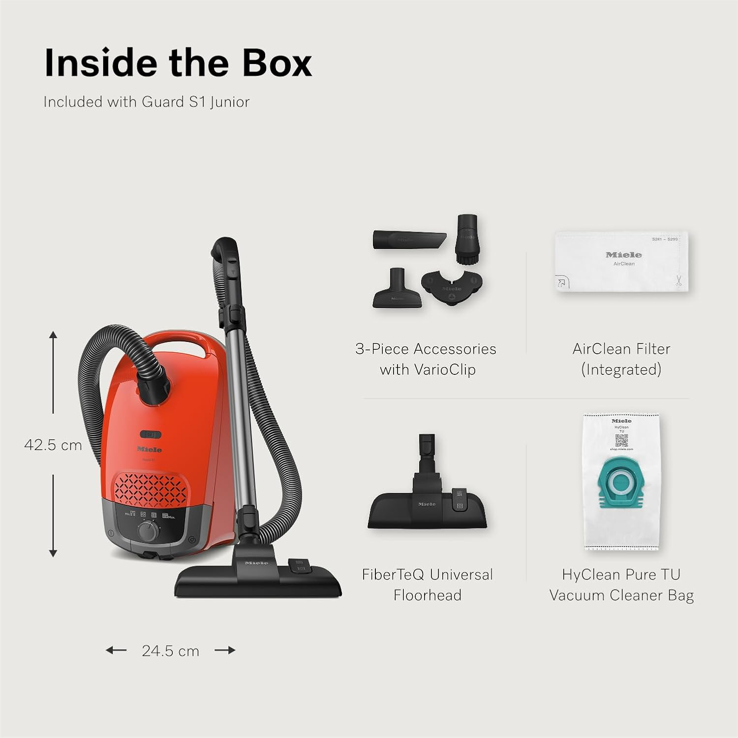 Miele Guard S1 Junior Bagged Vacuum Cleaner with Airclean Filter, Universal Floorhead, Terra Red