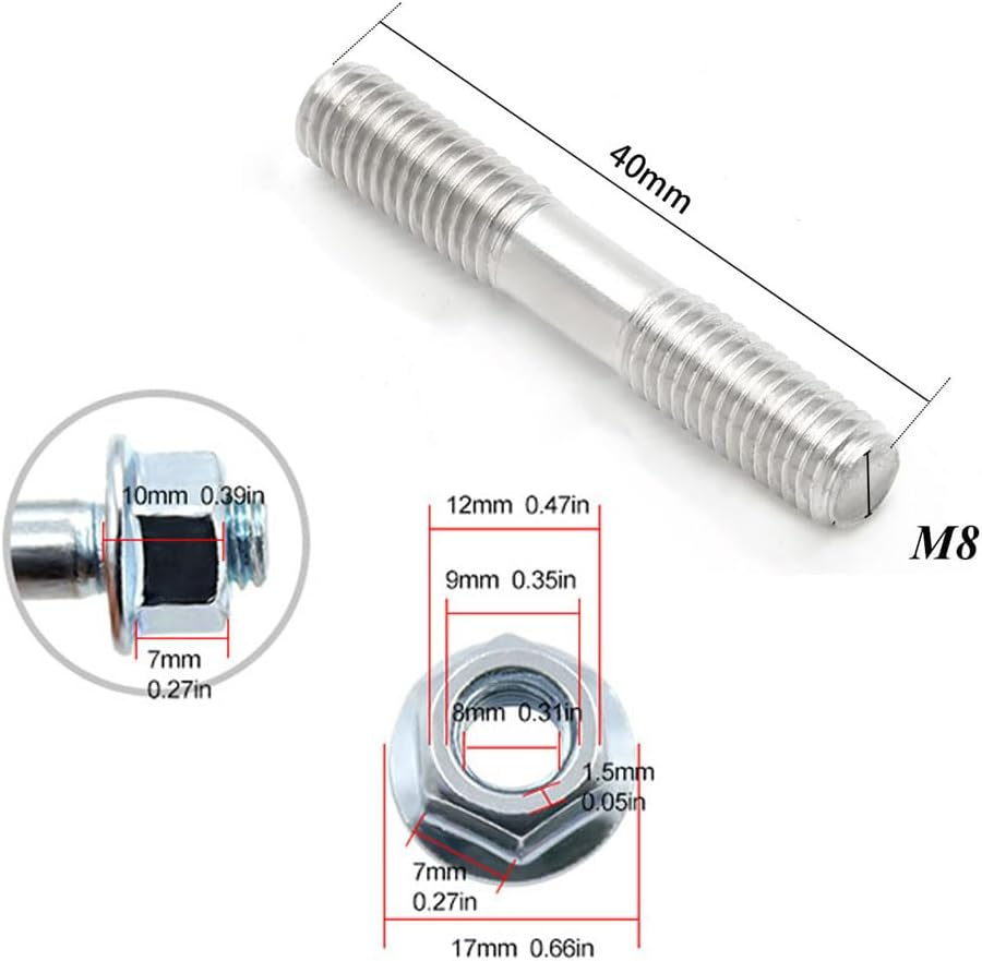 Leanockesa Exhaust Manifold Stud Kit, 10 Sets M8 Stainless Steel Studs and Nuts for Automotive Exhaust and Intake Systems, High Temperature Resistance, Corrosion Proof Bolts for Engine Repair image number 3