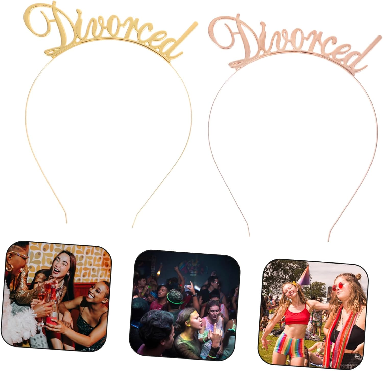 VICASKY 2 Pieces Divorced Headband Made of Gold Rose Gold Elastic Hair Pins for Divorce Parties, Fashionable Hair Accessories for Parties and Special Occasions image number 6