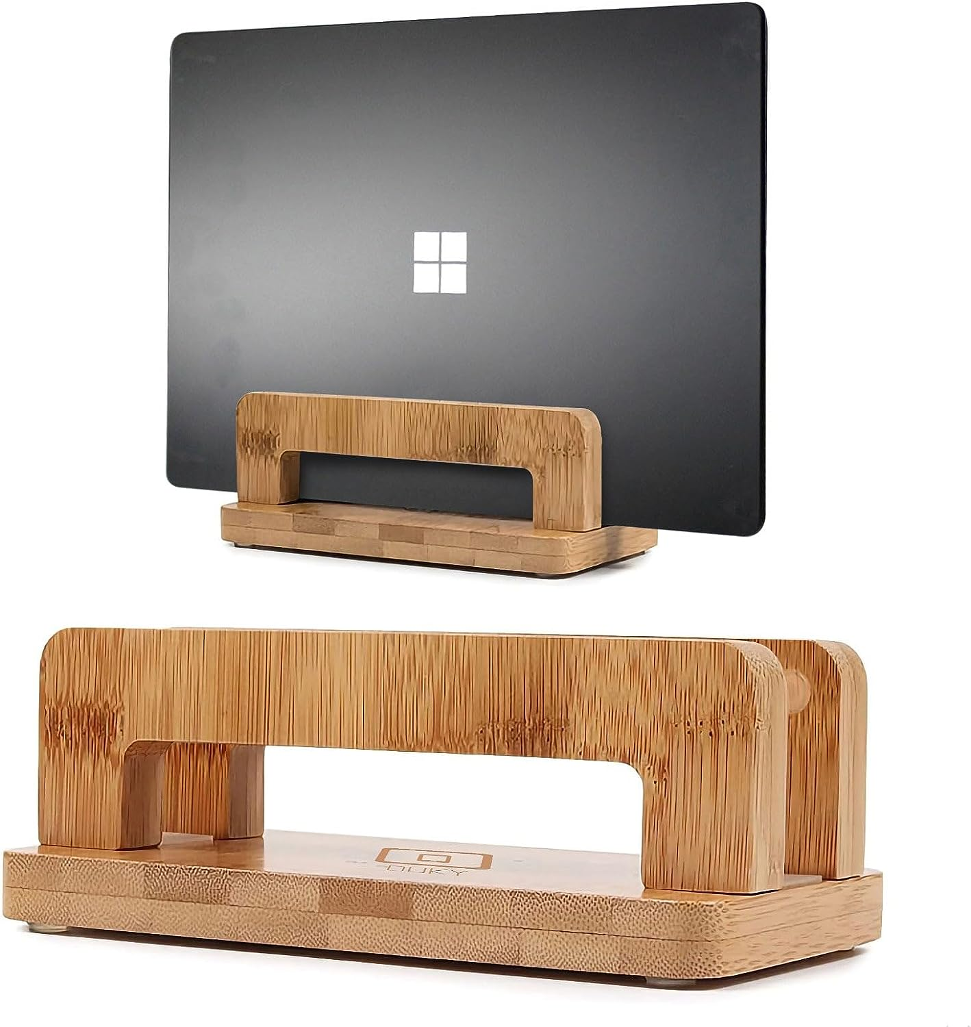 Duky Vertical Laptop Stand Holder, Desktop Wooden Bamboo Stand for Macbook with Adjustable Dock Size, Fits All Macbook, Surface, Chromebook and Gaming Laptops (Up to 17.3 Inches) Ipad, Tablets
