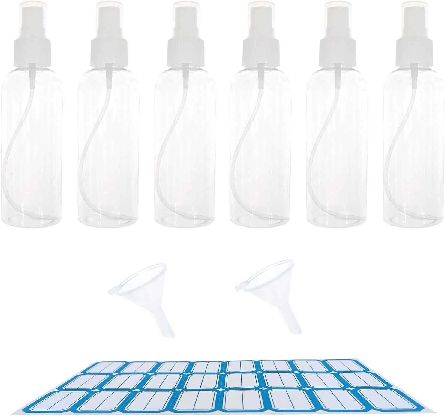 7PCS Spray Bottle, 100Ml Plastic Refillable Spray Bottle Clear Empty Fine Mist Atomiser Travel Bottle with Funnel and Labels for Cleaning Make-Up Cosmetic Hair image number 1