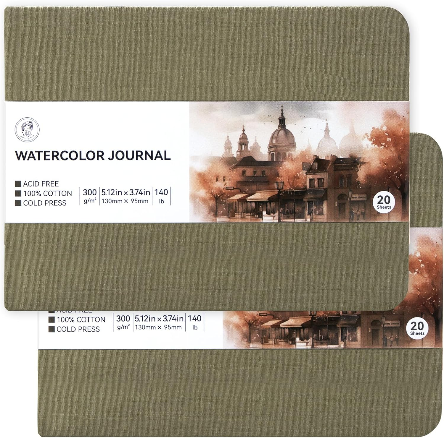 Lightwish Watercolor Sketchbook, 100% Cotton Cold Press Art Supplies Watercolor Paper Journal 3.8 * 5.1In, 2 Pack 40 Sheets (140Lb/300Gsm), Acid-Free for Watercolors, Gouache, Acrylics