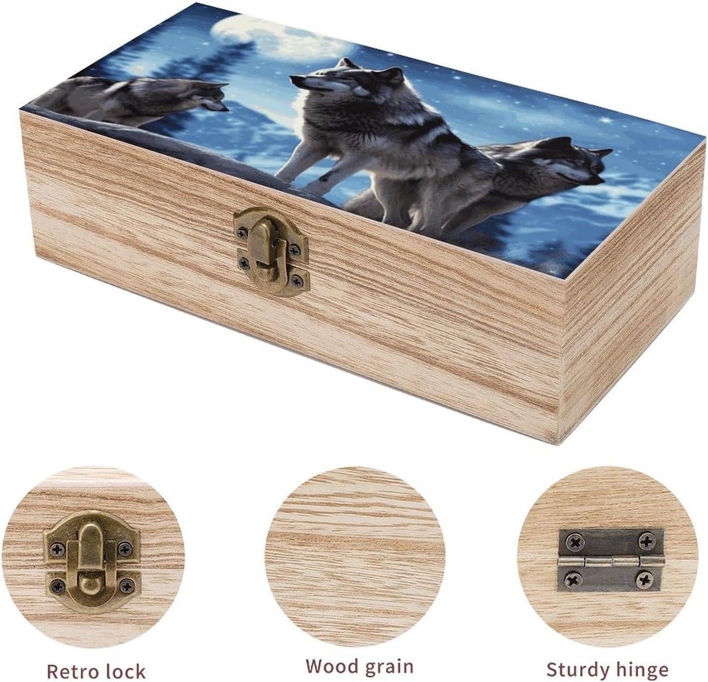 Wolfs Wooden Box Wood Wedding Keepsake Boxes with Lids Small Decorative Boxes Lightweight Wooden Memory Storage Box for Crafts Keepsakes Jewelry Photo Letter Storage image number 5