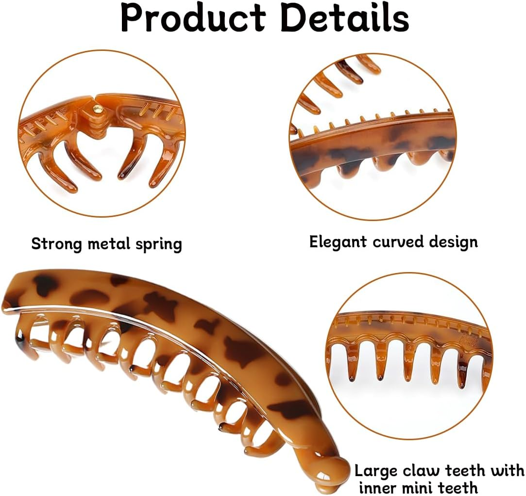 RVYEIOP 6 Pieces Large Banana Hair Clips, Vintage Style, Non-Slip Leopard Print for Women, Girls, Medium to Thick Hair