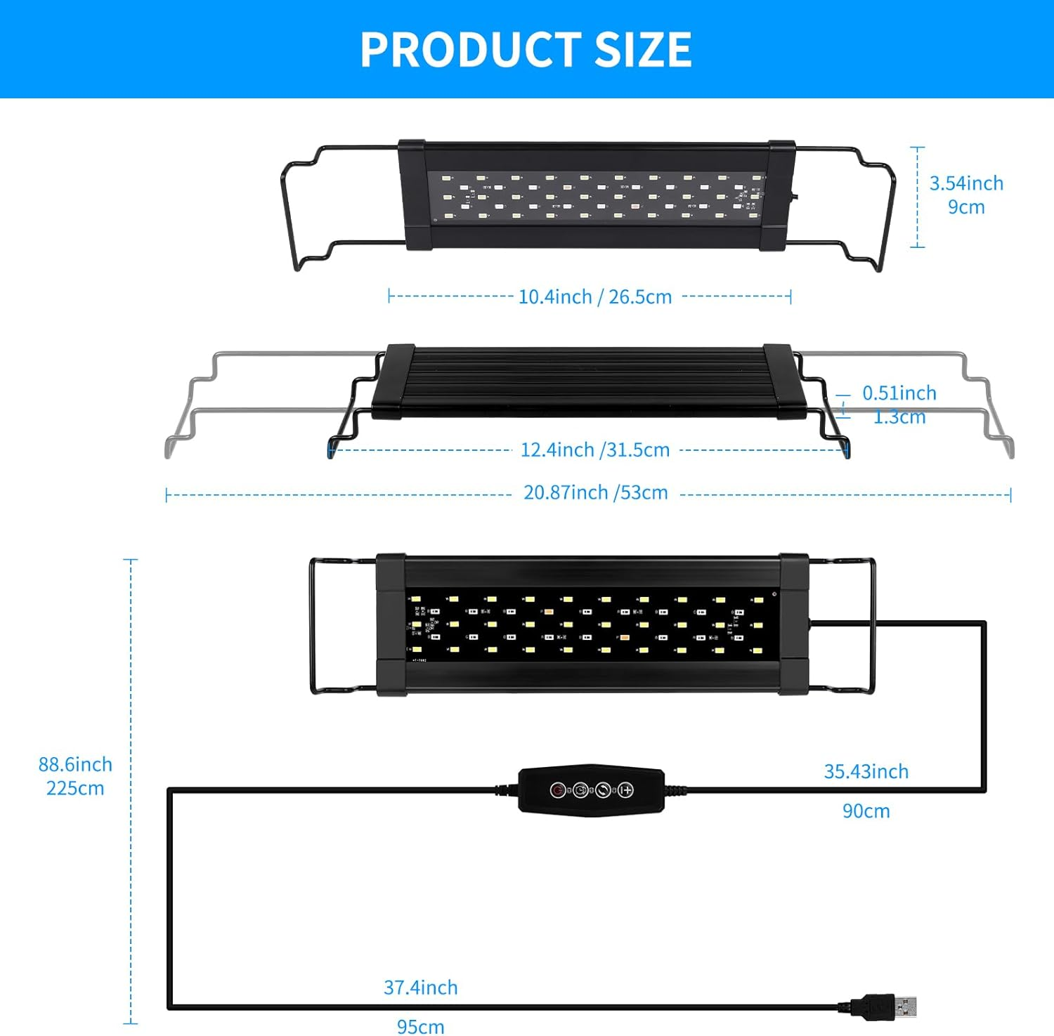 Fish Tank Light, Zingbabu 10W USB Full Spectrum Aquarium Light with Timer for 30-55CM Fish Tank Black image number 6