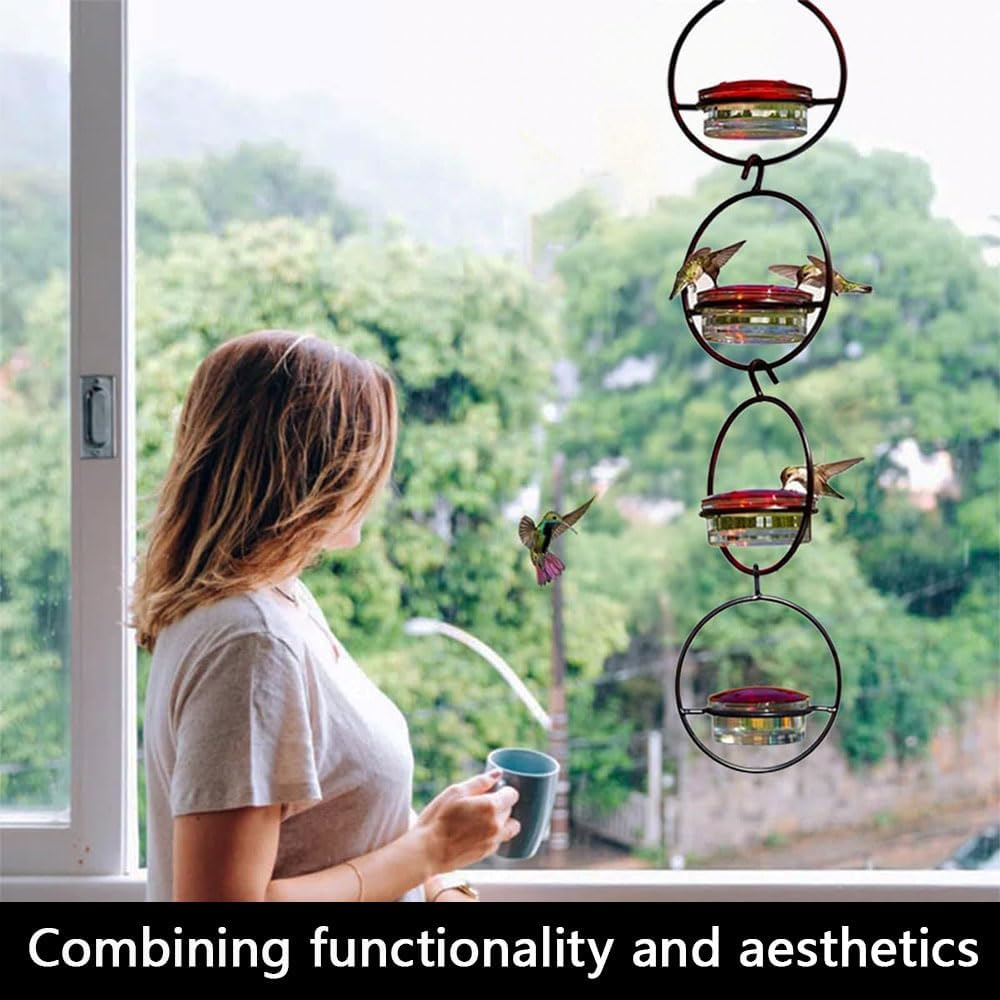 Hummingbird Feeder, 4PCS Circular Hanging Ant & Bee-Proof Hummingbird Feeders for Outdoor Garden, Patio, Backyard - Leak-Proof, Easy to Clean and Refill image number 4