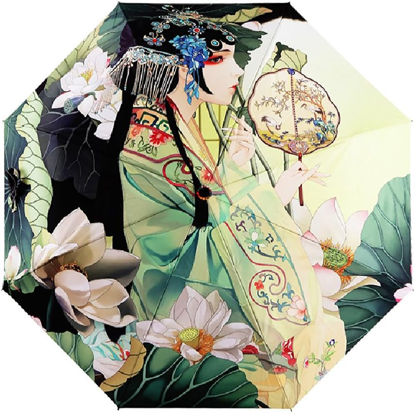 YJZQ Portable Folding Automatic Umbrella Telescopic Lightweight Compact Travel Sun Umbrellas Parasol Windproof, Rainproof & 99% UV Protection with Black Anti-Uv Coating, UPF 50+