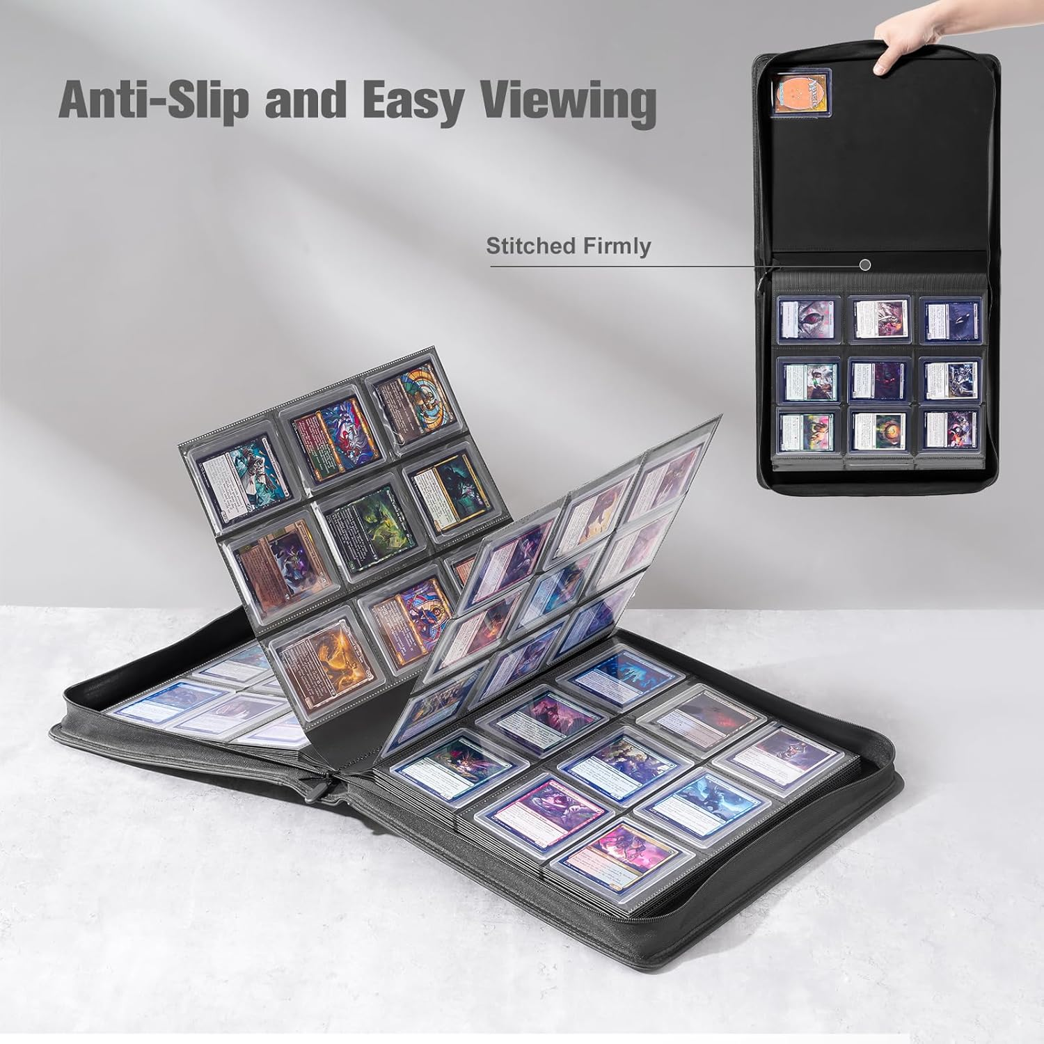 Procase Top Loader Binder for Cards, Holds 324 Toploaders with 9 Pockets, Toploader Storage for Trading Cards or Sports Cards, Compatible with TCG, MTG in 3"X4" Toploaders -Black - Purple image number 4