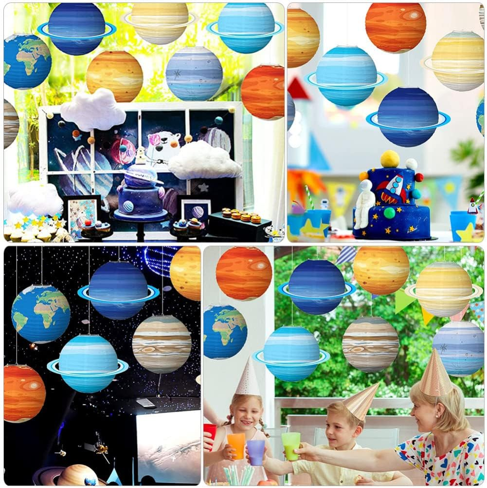 FOMIYES Solar System Decor 8Pcs Planet Outer Space Party Decorations Solar System Planets Lantern for Kids Space Theme Party Birthday Room Decorations Starry