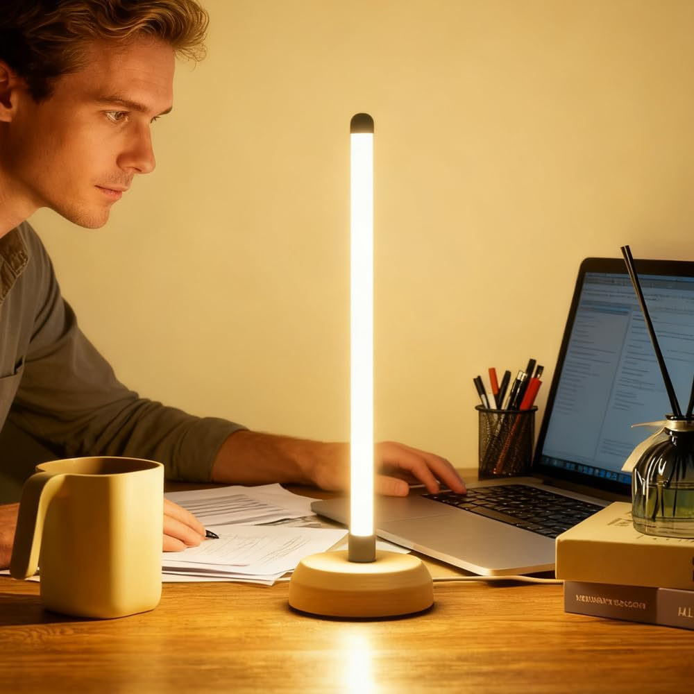 ANLAIBO LED Wood Table Lamp,Desk Lamp,3-Color Temperature Bedside Lamp,Bedroom Bedside Night Lights, Dimmable Led Lighting, Small Table Lamps for Living Room Officecreative Home Decor, Warmging Gift image number 3