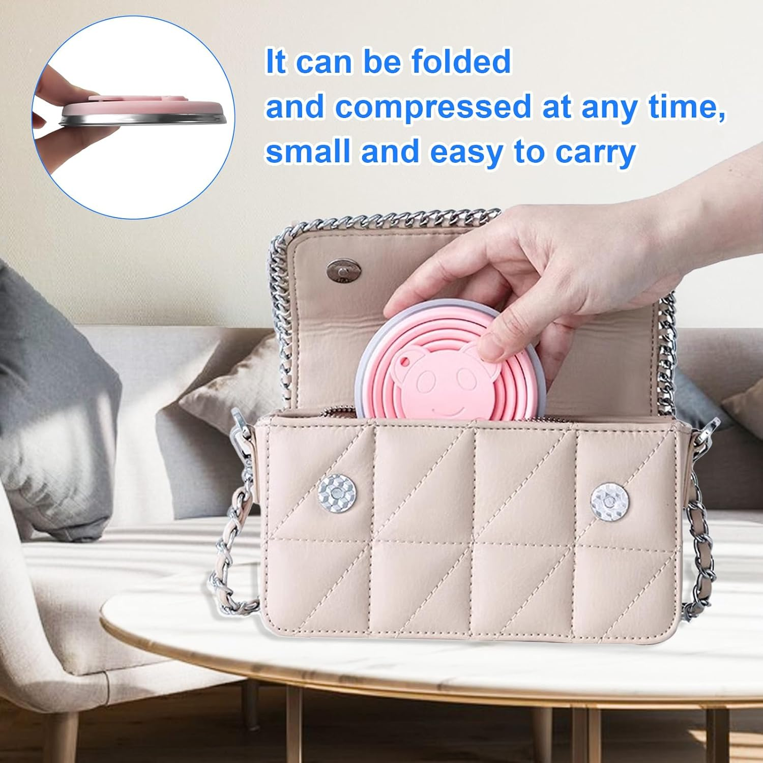 2 Pack Silicone Collapsible Cup with Lid,270Ml Travel Essentials Collapsible Cups, BPA Free Collapsible Travel Mugs, Folding Silicone Cups,Reusable Portable Foldable Cups for Picnic,Camping,Hiking image number 6