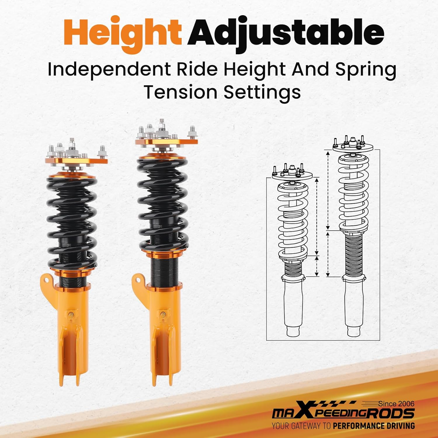 Maxpeedingrods Coilovers for Mitsubishi Outlander Sport 2011-2020, for Mitsubishi Lancer 2008-2016, 24 Levels Damper Adjustable Coilovers Suspension Kit, Height Adjustable Shock Lowering Kit Gold image number 1