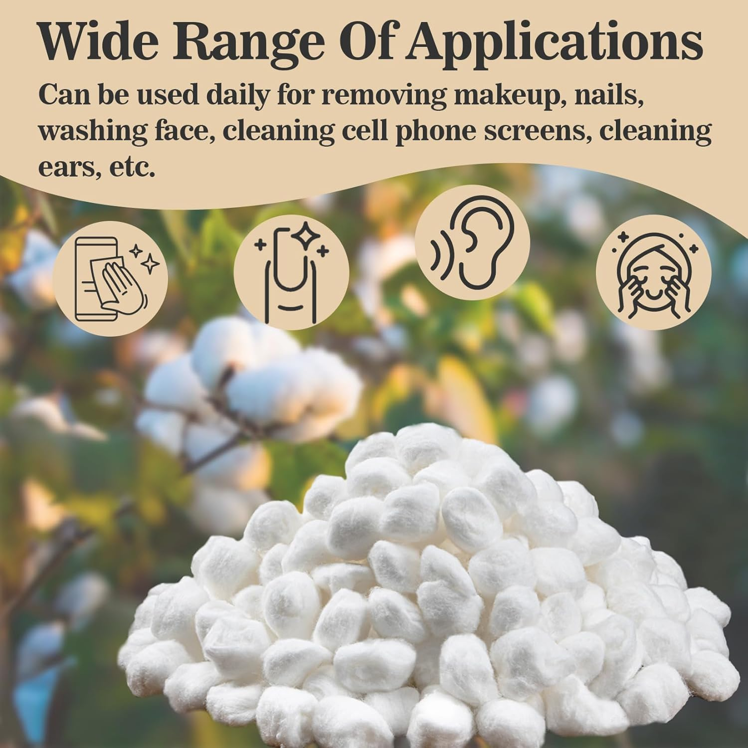 Sukh Cotton Balls - 300 Count Cotton Ball Absorbent Cotton Balls Bulk for Face Small White Cotton Balls for Nail Polish Remover Mini Medium Makeup Remover Real Facial Soft Cotton Balls for Ears image number 2
