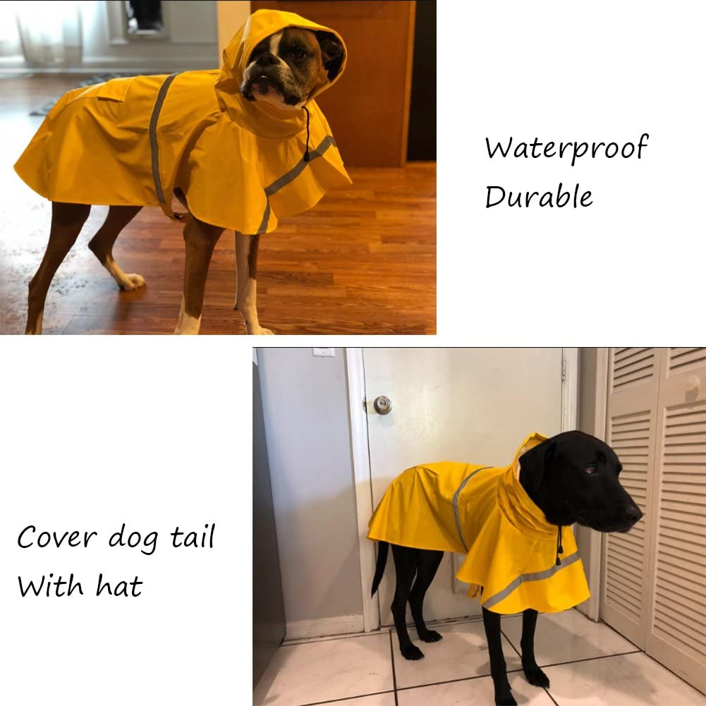 Hotumn Large Dog Raincoat Dog Waterproof Clothes Adjustable Pet Clothes Lightweight Rain Jacket Poncho Hoodies with Strip Reflective (XXL) image number 5
