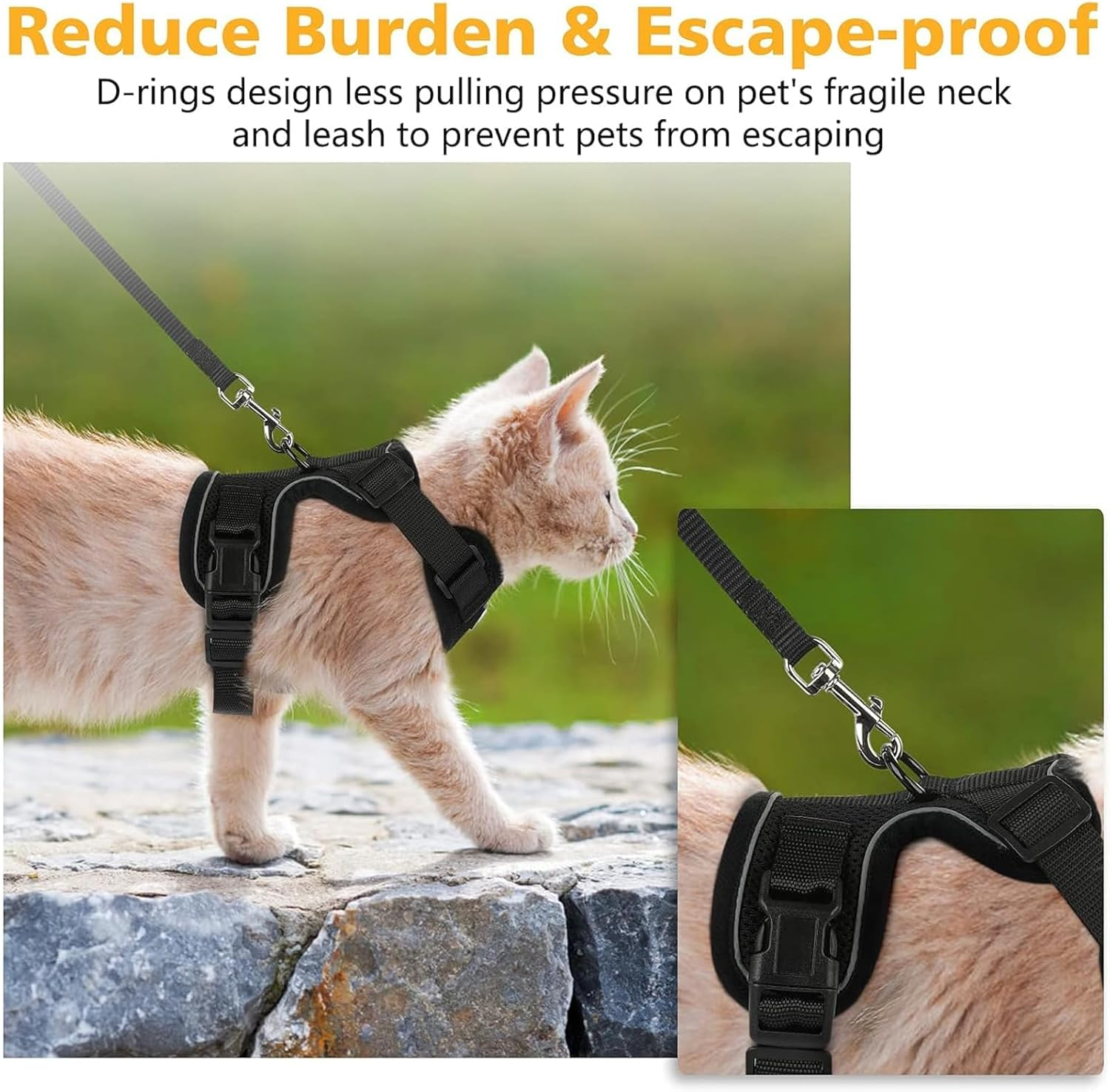 Cat Harness with Lead, Cat Harness with Lead, Escape Proof, Cat Lead with Harness for Cats, Cat Lead, Cat Harness Escape Proof, for Small and Large Cats (XS), Black image number 2
