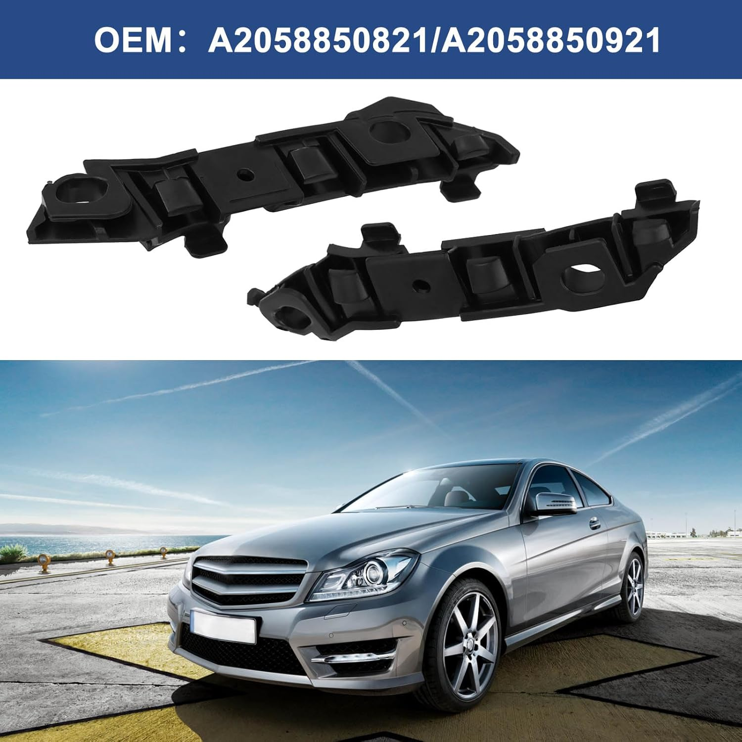 Ecsing a Pair Front Bumper Bracket Replacement Part A2058850821/A2058850921 Left and Right Side Front Bumper Mounting Rail Bracket Compatible with Mercedes-Benz W205 C-Class(Uk Passenger Side) image number 1