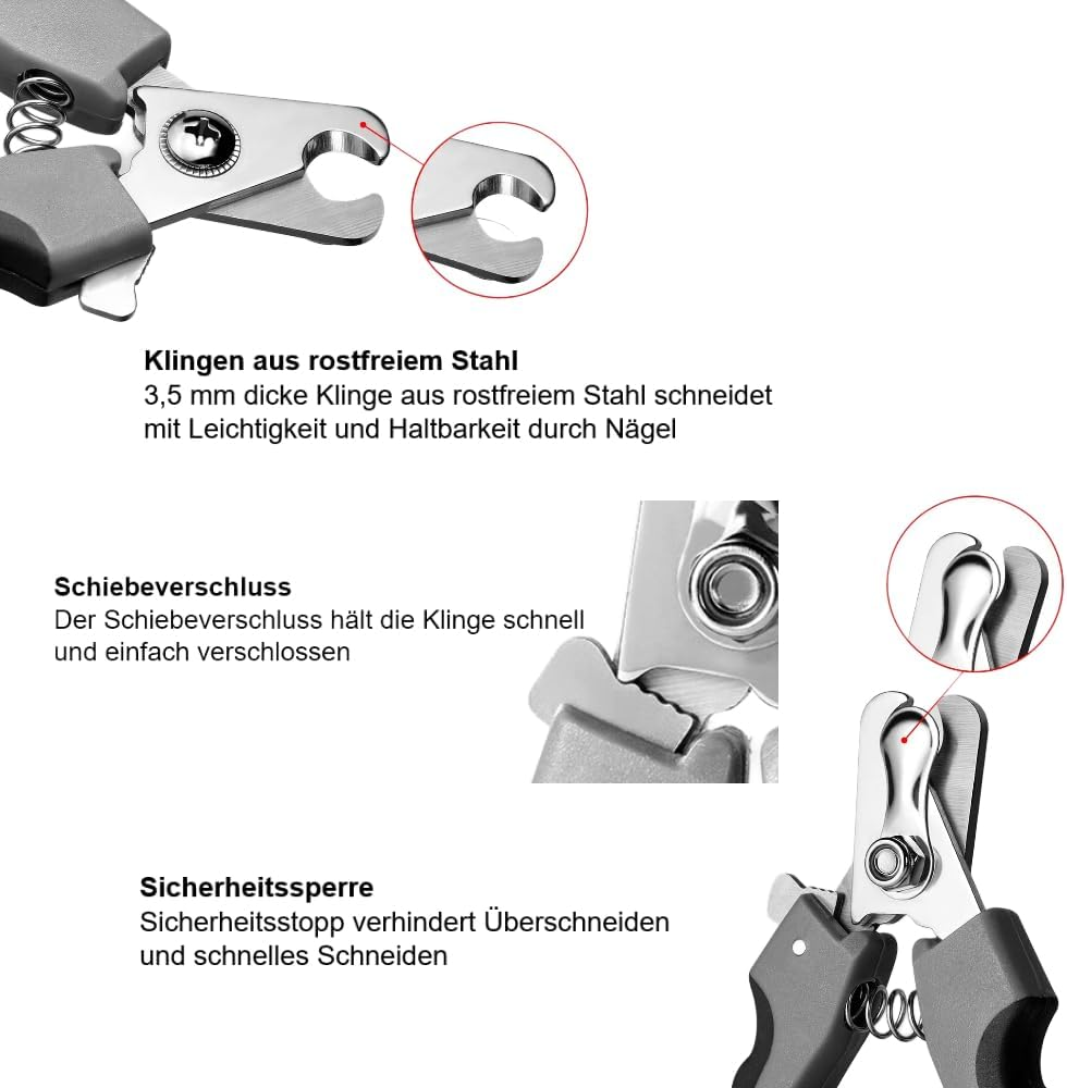 Votoka Nail Clippers for Dogs and Cats, Stainless Steel Nail Clippers with Safety Protection, Red/Black, with Nail File, Claw Care Tool