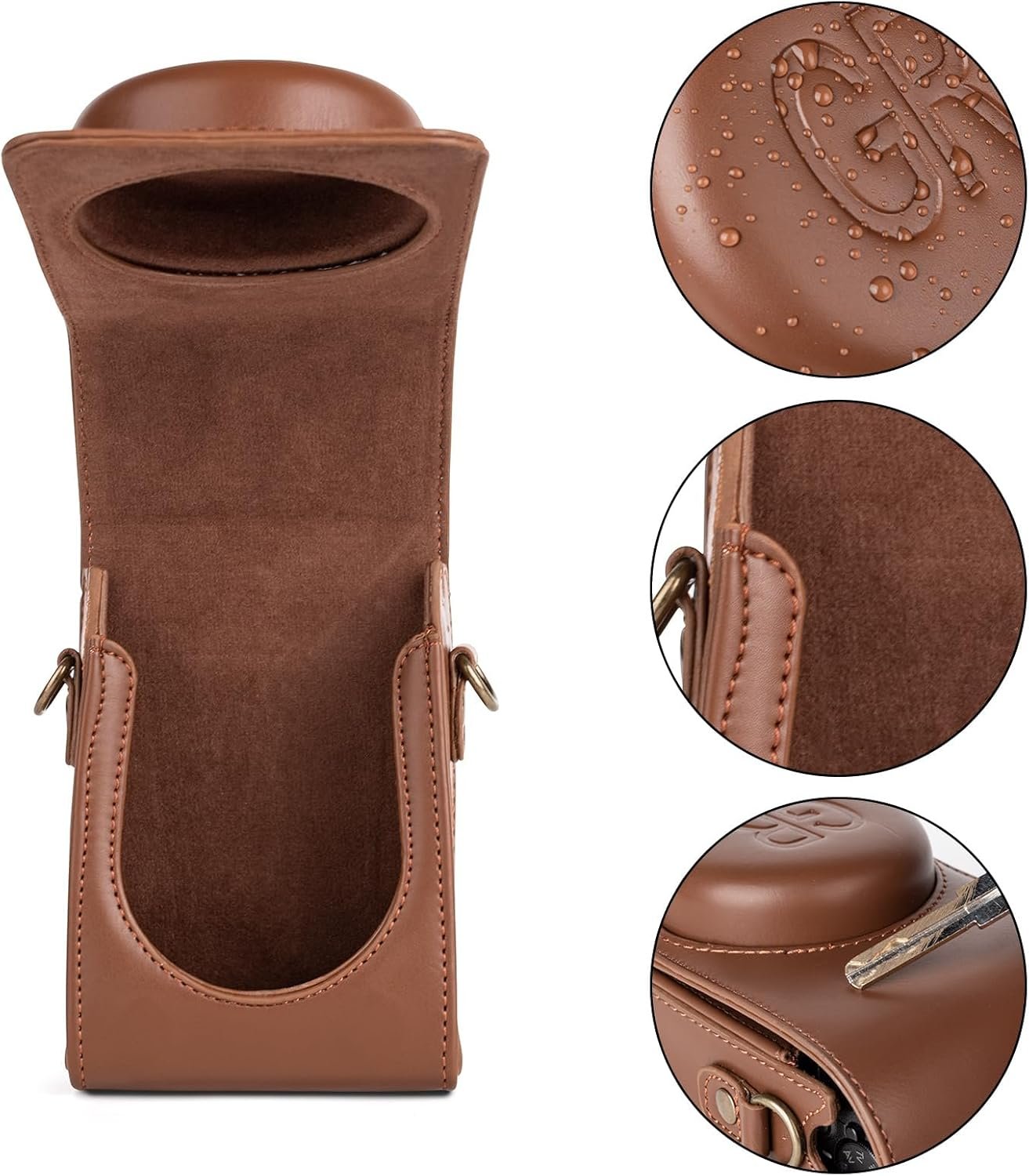 Camera Case, for Ricoh GR, GR II, GR III, GR3X Digital Camera, Adjustable Shoulder Strap, PU Leather Embossed Pattern, Protective Case, with Detachable Top Cover, Retro Style GR Camera Case (Coffee) image number 2