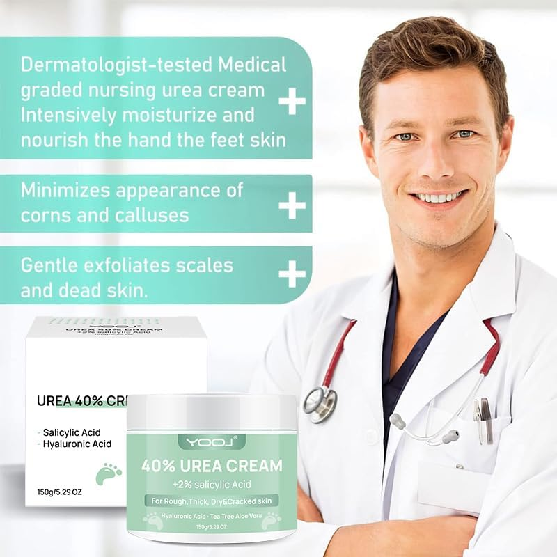Urea Cream 40% plus Salicylic Acid 2%, Foot Cream for Dry Cracked Heels Feet Knees Elbows Hands, Foot Dead Skin Cuticle Callus Remover Toenail Softener, Keratolytic Skin Barrier Repair image number 3