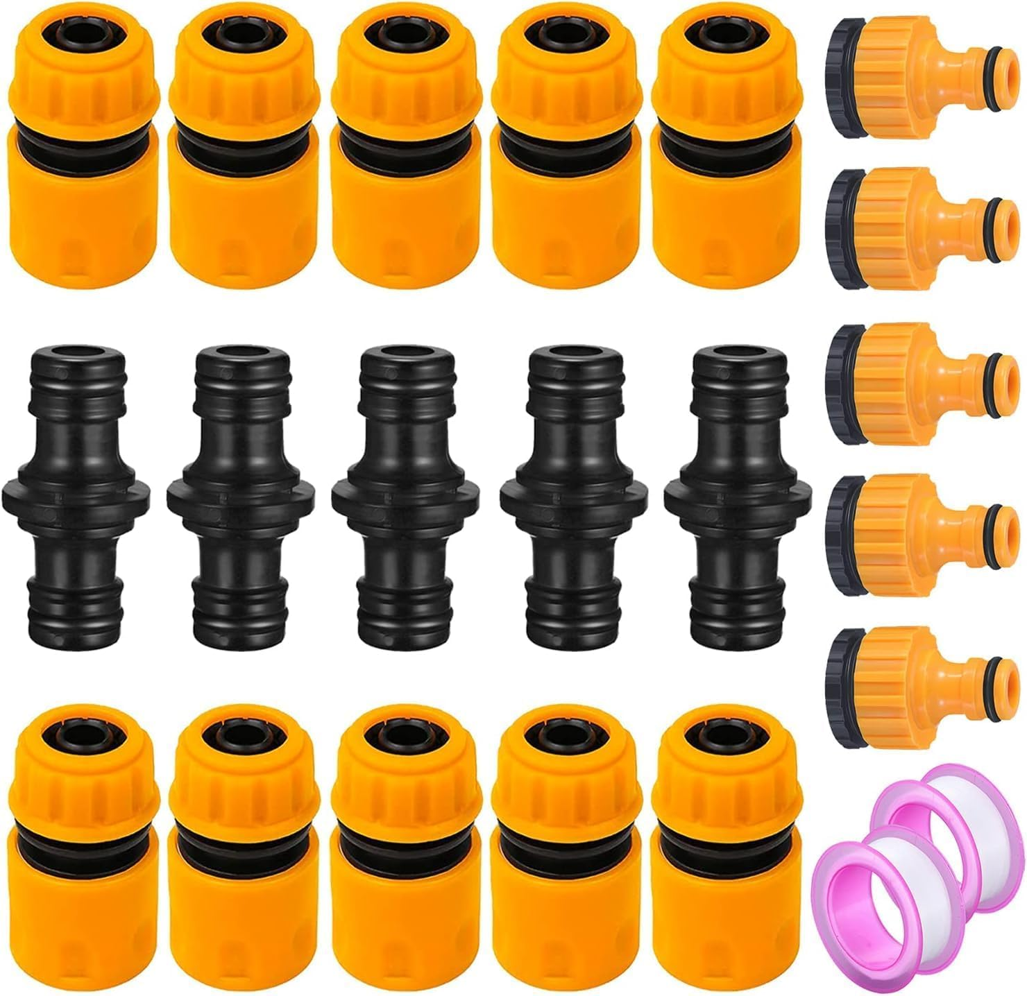 MLUOTALY Garden Hose Quick Connector Kit for 3/4 Inch or 1/2 Inch Hose, Plastic Water Hose Fittings Male and Female Connectors Hose Adapters with Rubber Washer (#03) image number 2