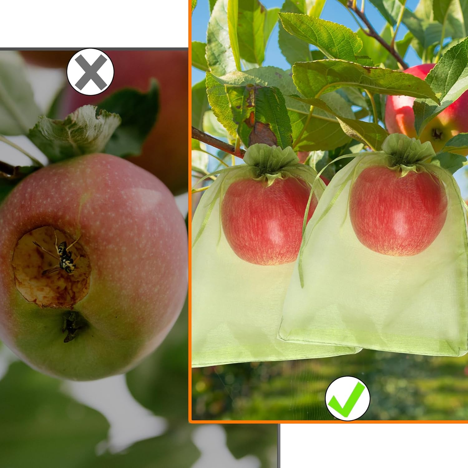 100 Pcs Fruit Protect Bags with Drawstring, Reusable Mesh Garden Netting Protection Bag for Gardening Vegetables Plant Fruit Flower Protection (17 * 23Cm)