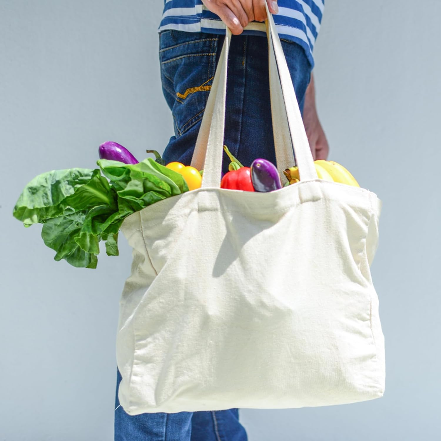 6 Pack Canvas Tote Bags, 16.5"X12.6" Tote Bags Multi-Purpose Reusable Blank Canvas Bags Use for Grocery Bags,Shopping Bags,Diy Gift Bags image number 2
