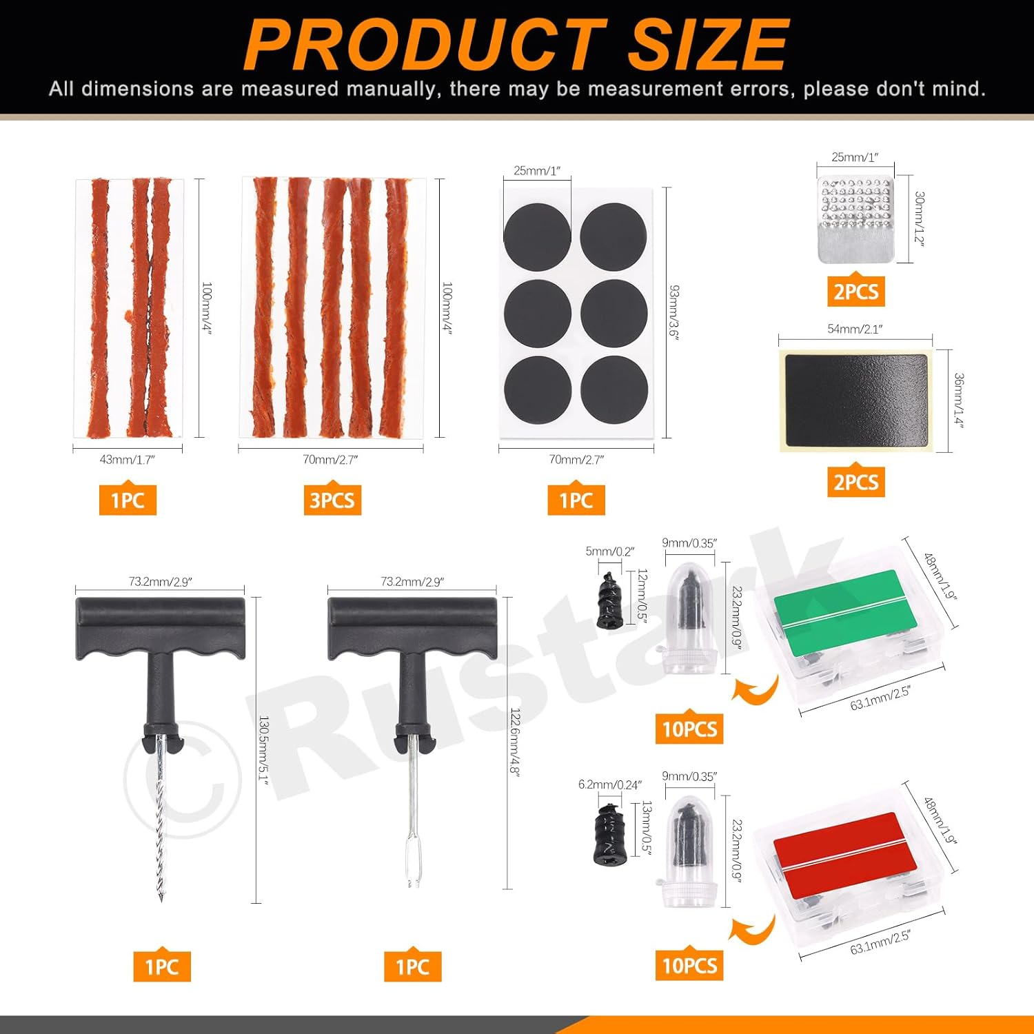 55Pcs Tire Repair Tool Kit Heavy Duty Tire Patch Kit with T-Handle Insert Tool, Tire Repair Patches, Vacuum Tyre Repair Nail Flat Tire Puncture Repair Tools for Cars, Motorcycle, SUV image number 4