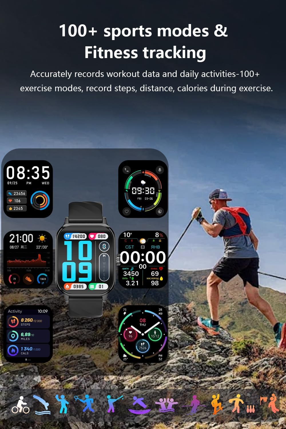 Smart Watch for Women Men Fitness Tracker,1.91" HD Smartwatch with 120 Sports Modes Make/Answer Calls, IP67 Waterproof, Smartwatch for Android Phones Iphone - Gold image number 3