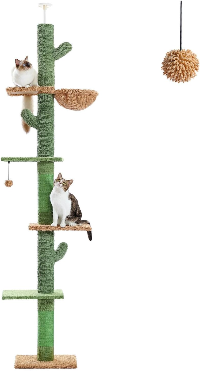PAWZ Road Cactus Cat Tree Four Tier Floor-To-Ceiling Cat Climbing Tower with Cozy Hammock, Cat Activity Center 9 Feet image number 3