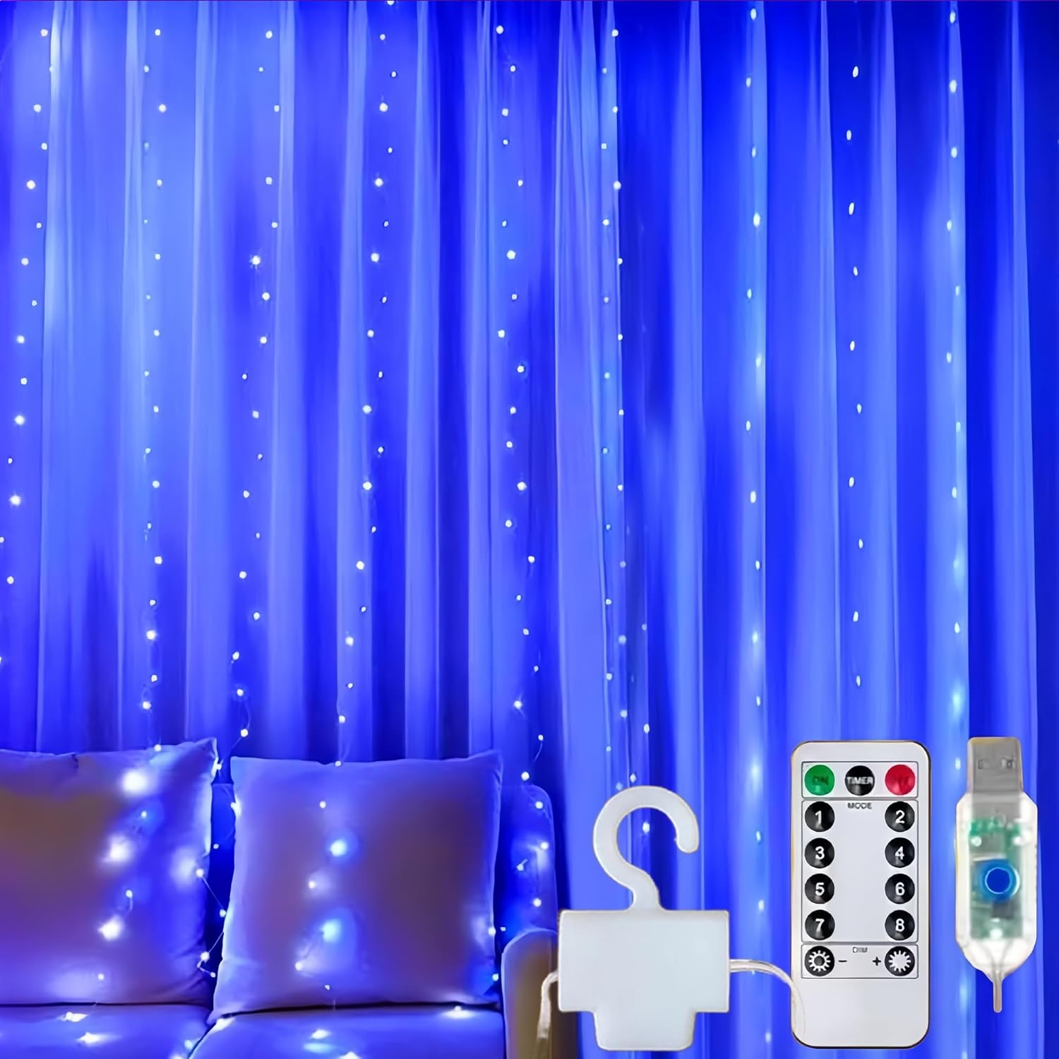 Clearhill 3 * 3Curtain String Lights, 300Led，Pink，8 Modes Fairy Hanging Lights with Remote & Timer, USB Operated, Waterproof for Indoor/Outdoor Decorations - Bedroom, Wedding, Party