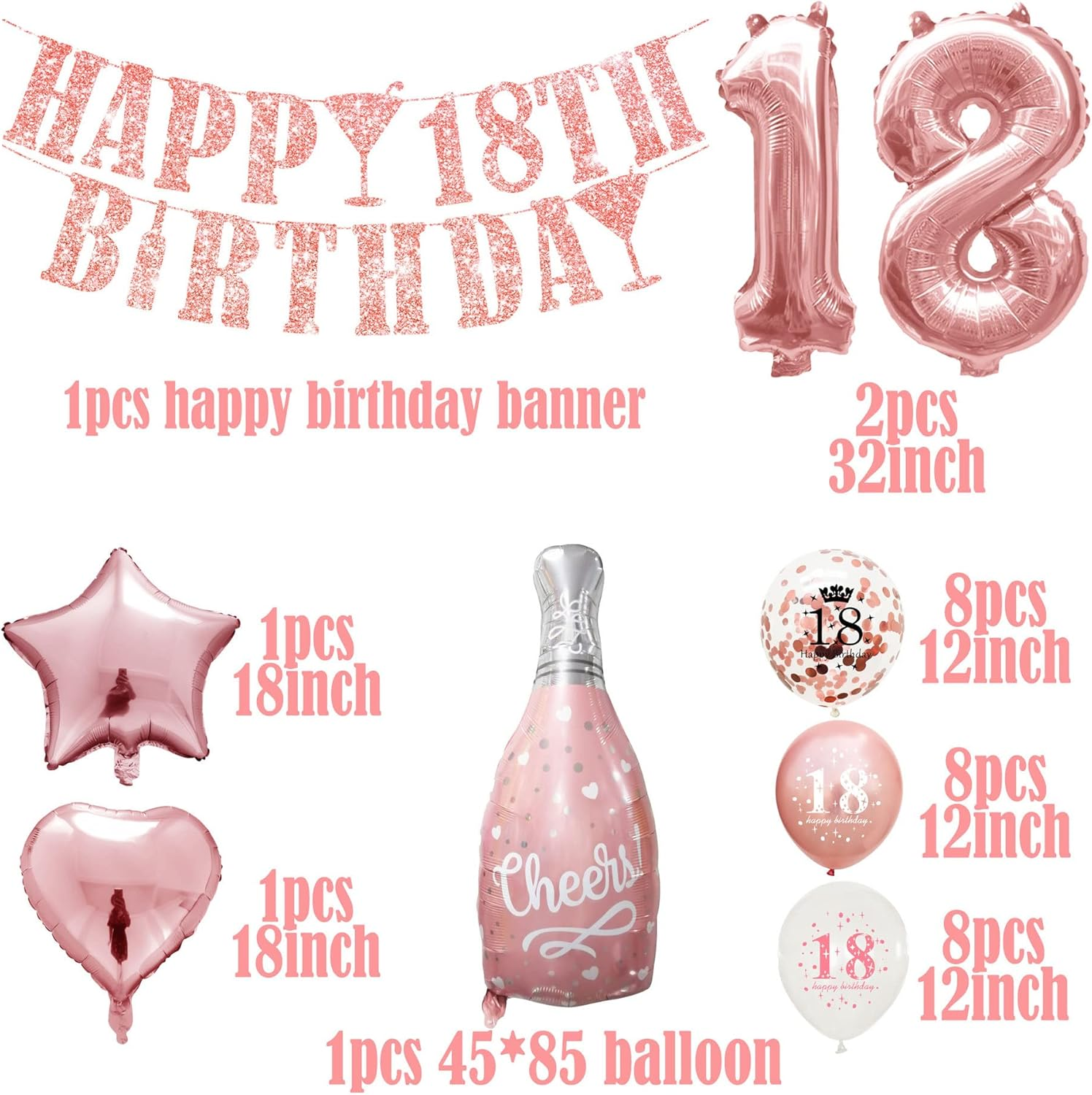 Rose Gold Birthday Party Decor Set with Happy Birthday Banner, Champagne Theme Decoration and Balloons - Multi-Item Pack for Milestone Celebrations (18) image number 4