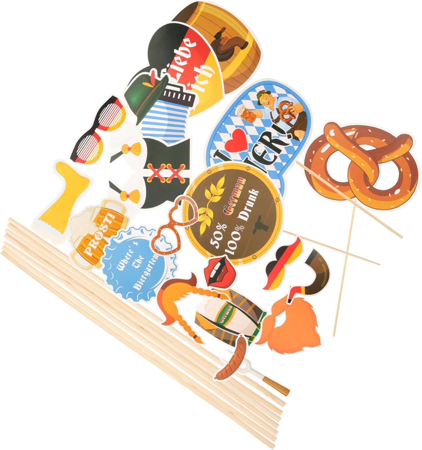 SEWACC Oktoberfest Photo Booth Props Funny German Beer Festival Paper Signs Sausage Beer Flag Oktoberfest Decorations Weizenbier Party Supplies