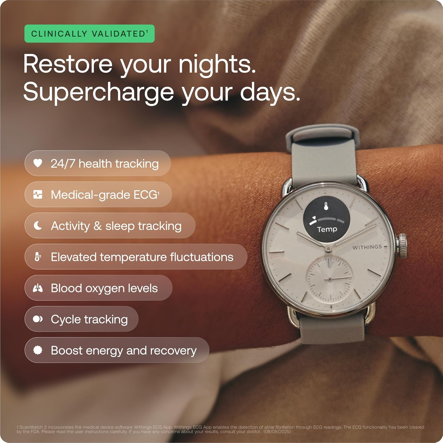Withings Scanwatch 2 Hybrid Smartwatch, 38Mm, Rose Gold image number 6