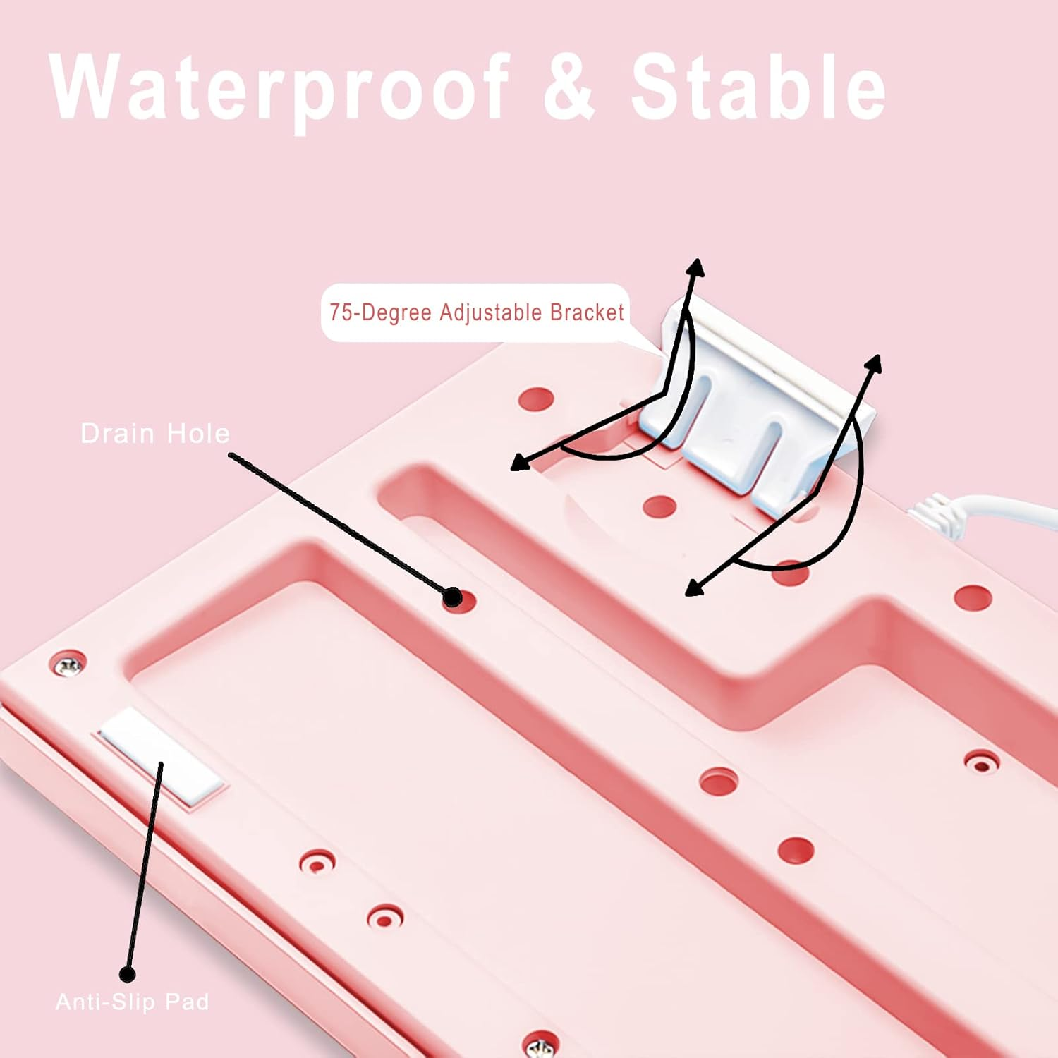 Basaltech Pink Keyboard with 7-Color LED Backlit, 104 Keys Quiet Silent Light up Keyboard, 19-Key Anti-Ghosting Cheap Gaming Keyboard Mechanical Feeling Waterproof Wired USB for Computer, Mac, Laptop - Blue image number 4